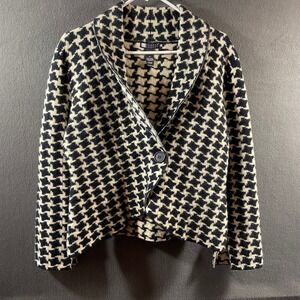 women wool Cardigan xl blazer Sweater Houndstooth Knit minimalist neutral office